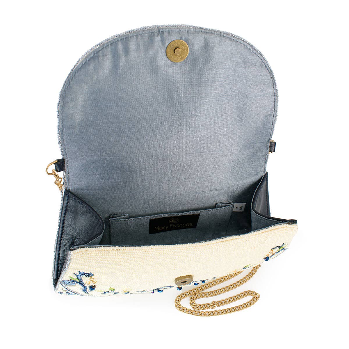 Mary Frances Capri Lemons Yellow and Blue Beaded Crossbody Handbag