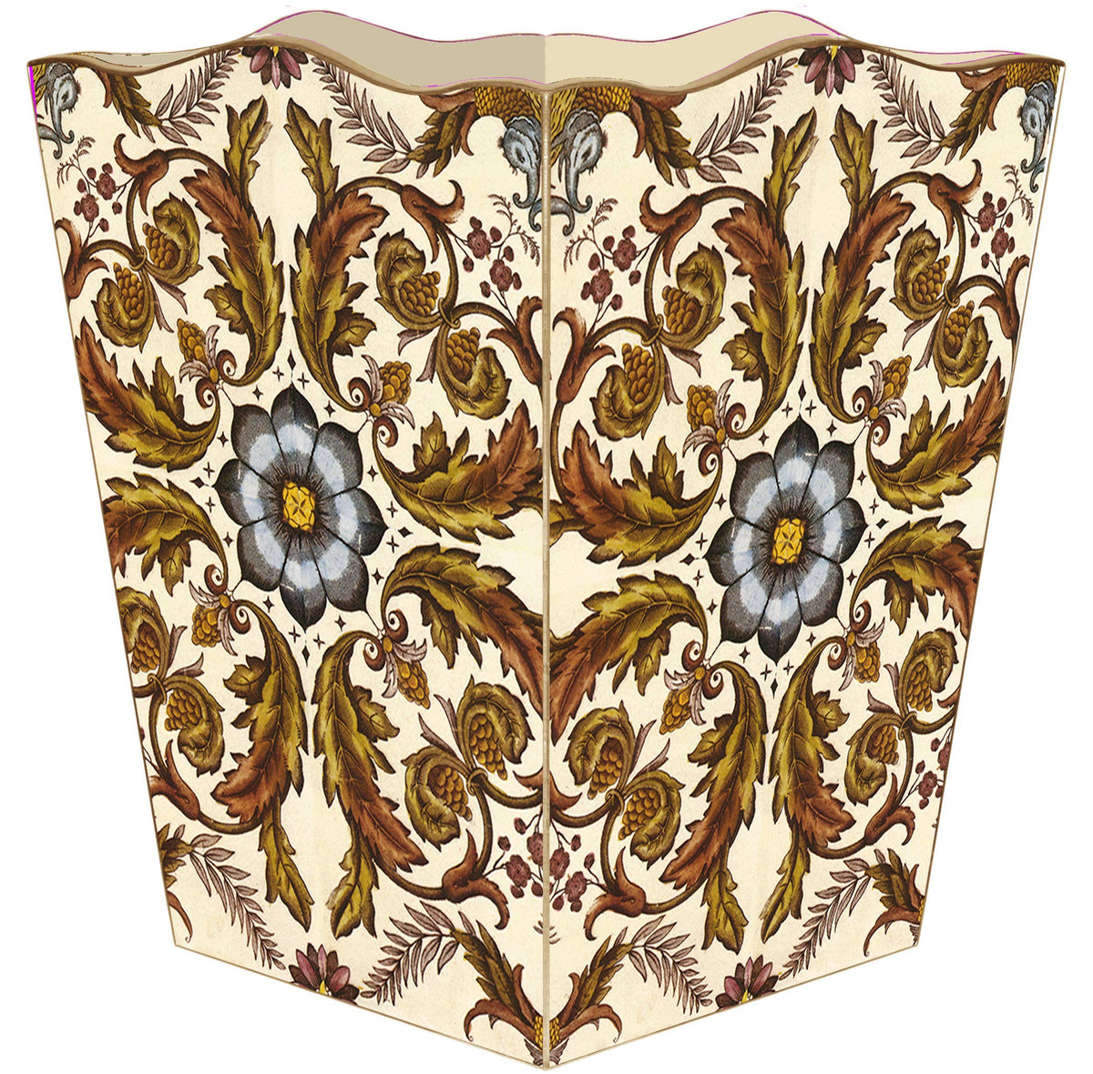 Marye-Kelley Autumn Scroll Wastebasket, Scalloped Top