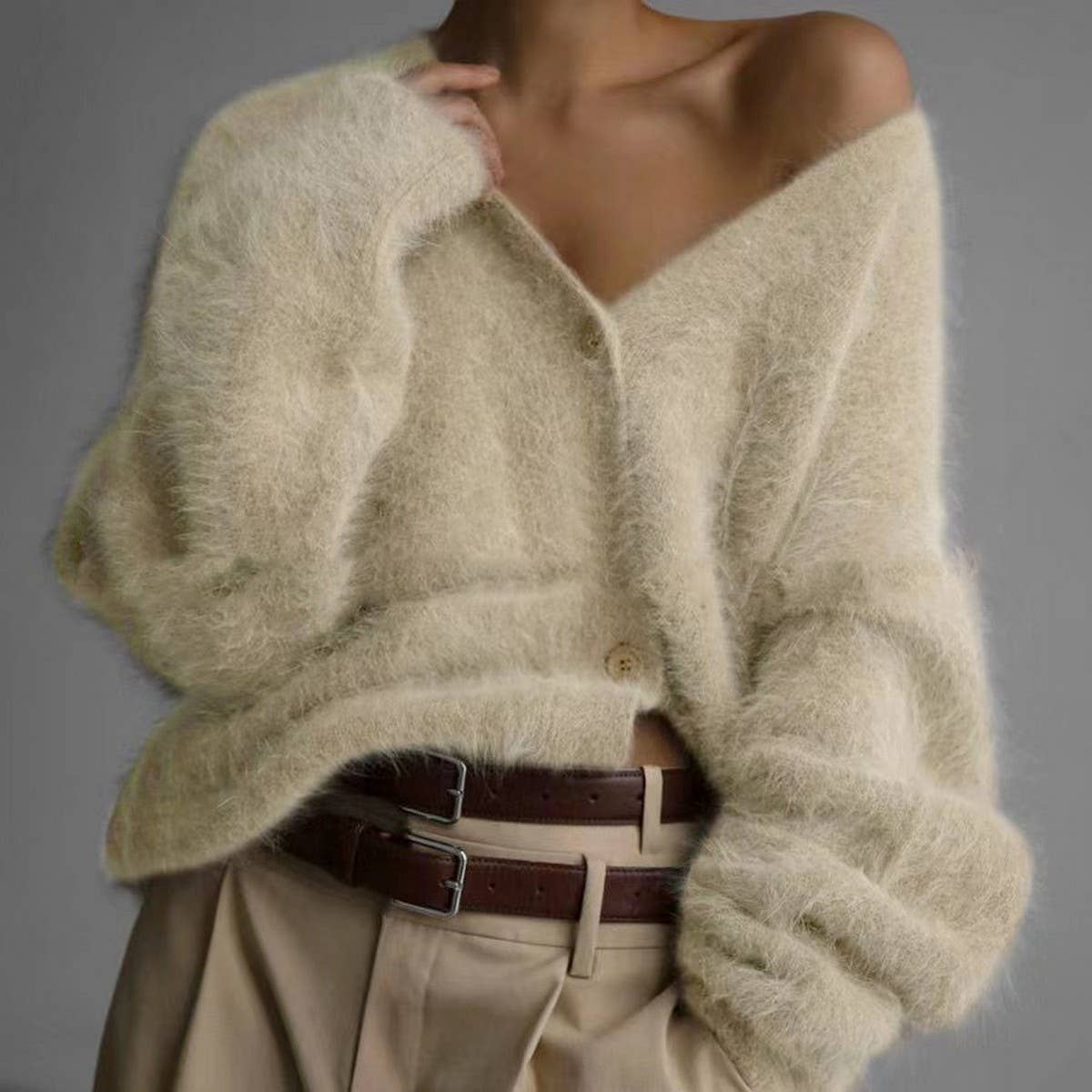 ACCITY Women's Cozy Faux Mink Cardigan Sweater