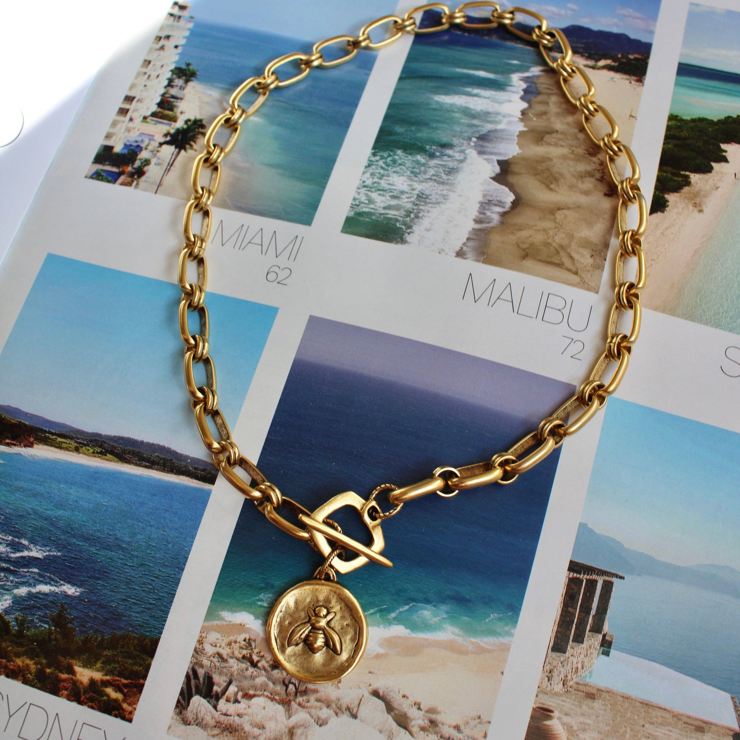 Vivian Grace Antiqued Gold Bee & Fleur de Lis Chunky Chain