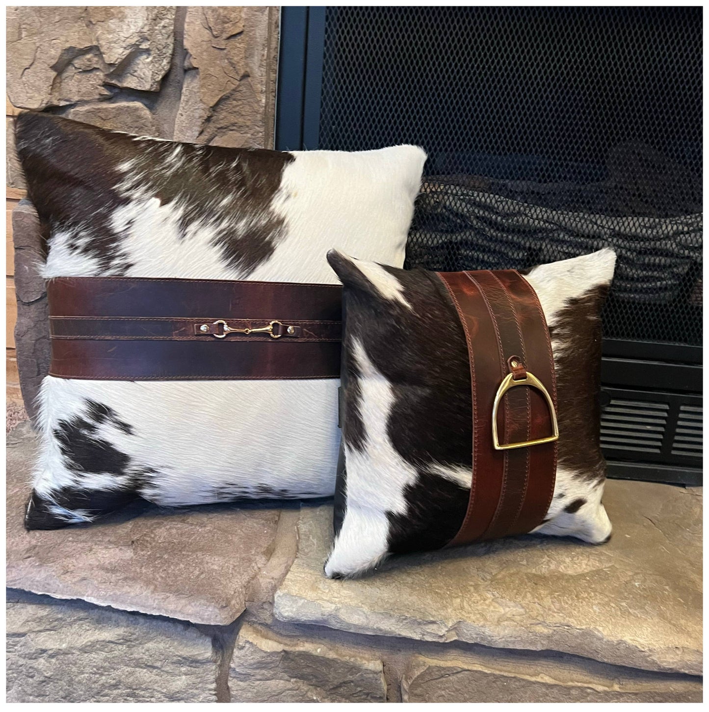Equestrian English Stirrup Iron Cowhide Leather Pillow 