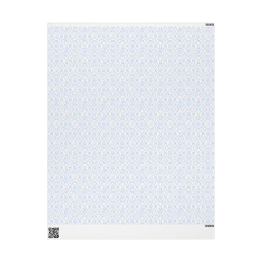 French Blue Damask Lattice Wrapping Paper
