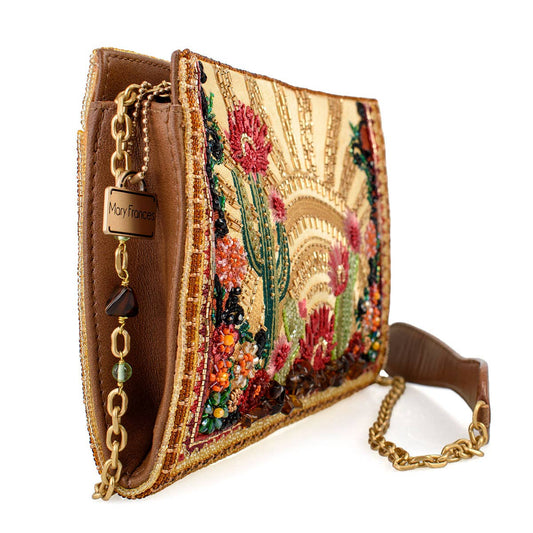 Mary Frances Desert Sunrise Beaded Cactus and Floral Crossbody Handbag