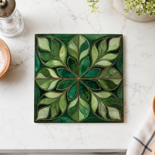 Highland Row Botanical Ceramic Trivet | Garden Decor | Emerald Green