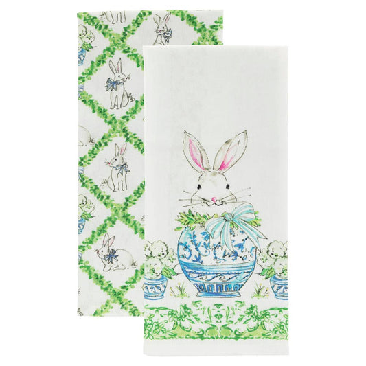 Boston International Boxwood Bunny Set of 2 Easter Tea Towels /Rosanne Beck