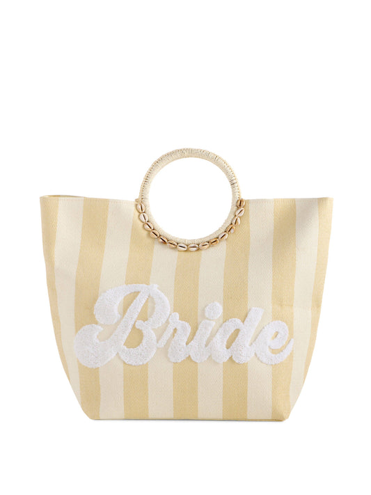 Shiraleah's "BRIDE" STRIPE TOTE, NATURAL