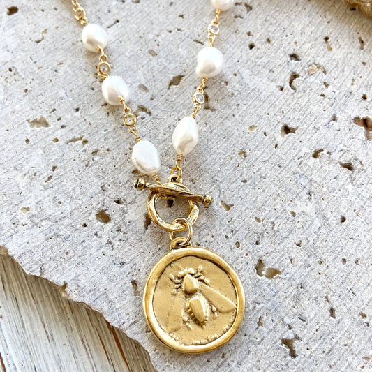 VB & Co. Reversible Queen Bee & Crown Necklace