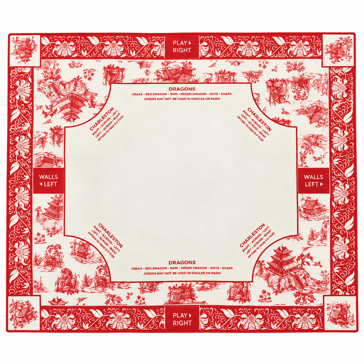 Red Chinoiserie Mahjong Set with Mat, Storage Bag & Gift Box