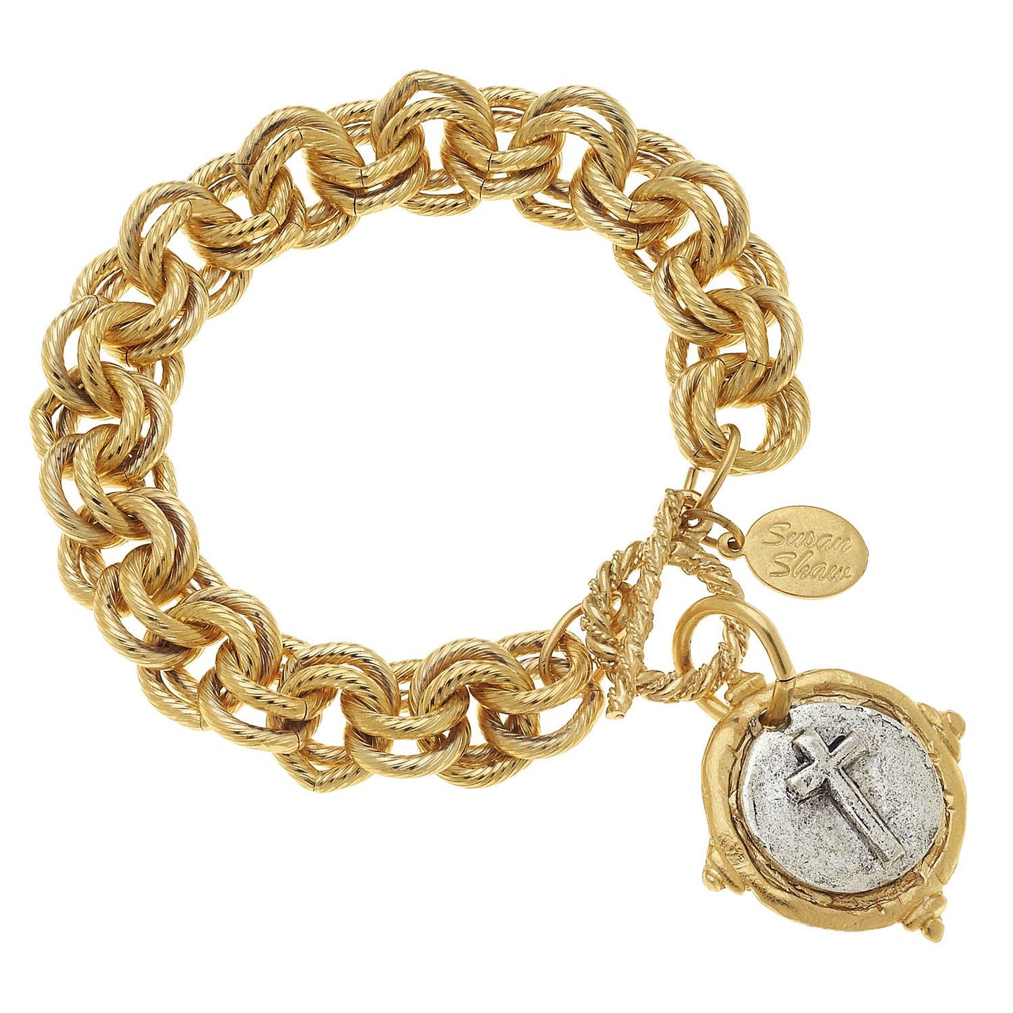 Susan Shaw Gold and Silver Italian Intaglio Cross Bracelet
