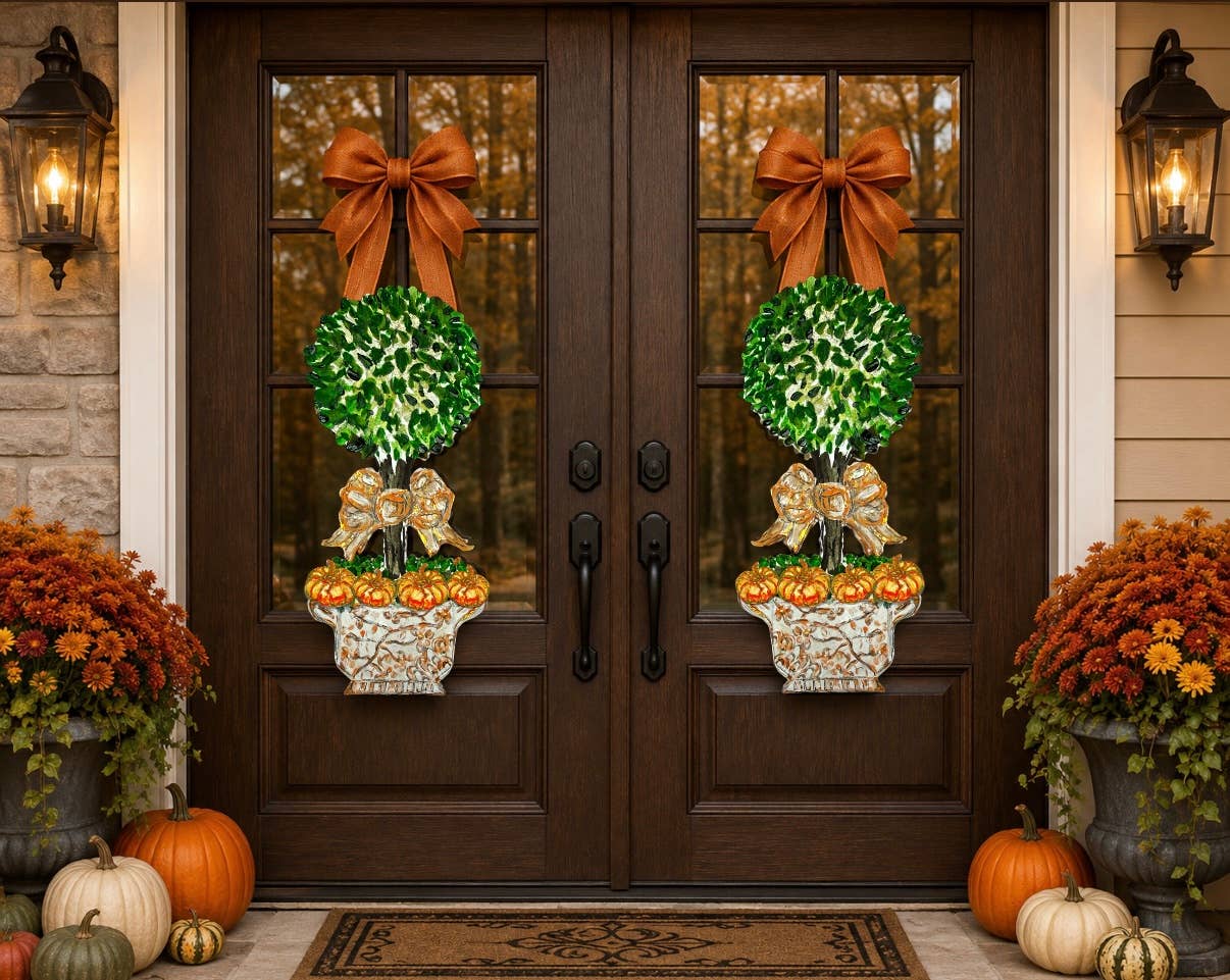 Mid Mod Large Designer Chinois Pumpkin Topiary Door Hangers