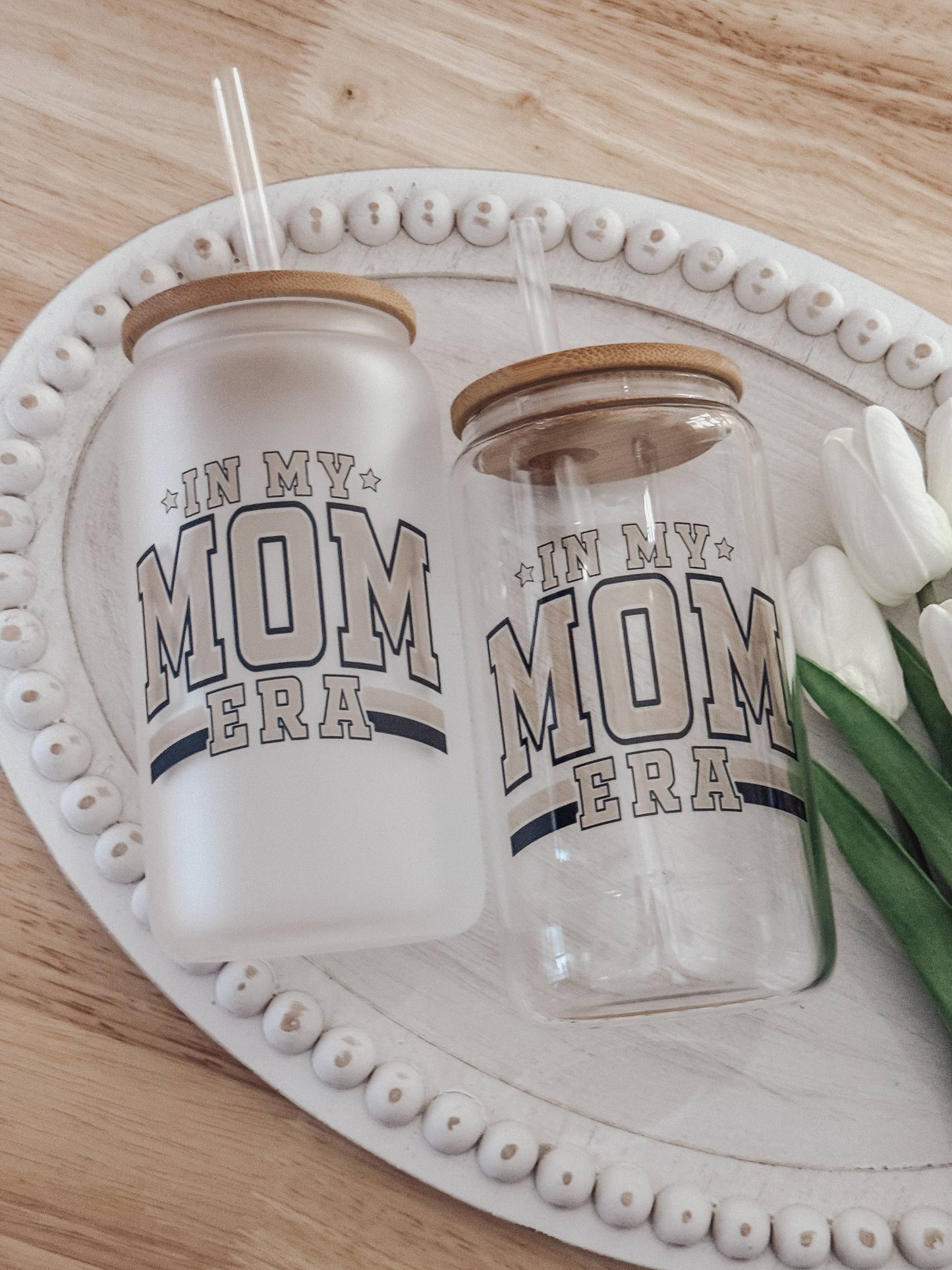 In My Mom Era 16oz Glass Cup with Bamboo Lid