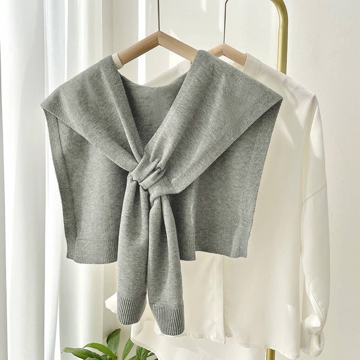 ACCITY Solid Color Knitted Knotted Shawl–Casual & Cozy