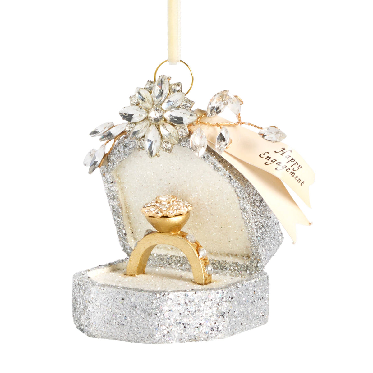 Demdaco Happy Engagement Ring Glitter Ornament