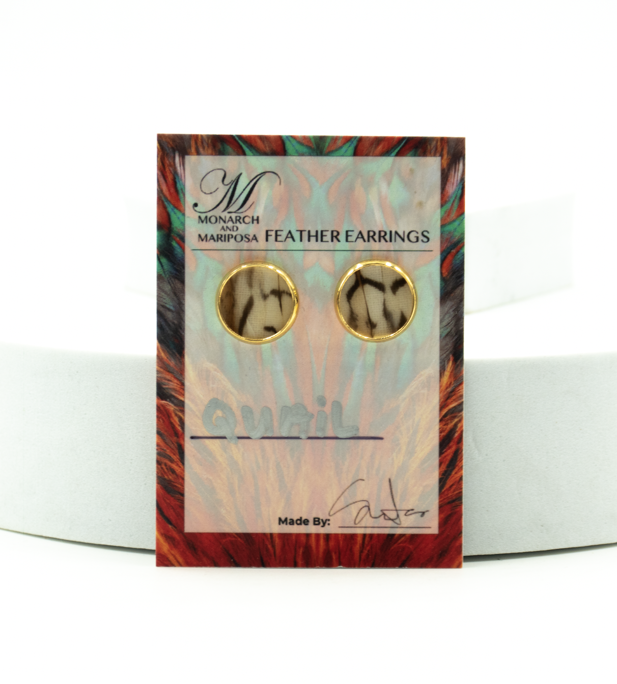 Monarch & Mariposa Feather Stud Earrings - Gold - Choose Style