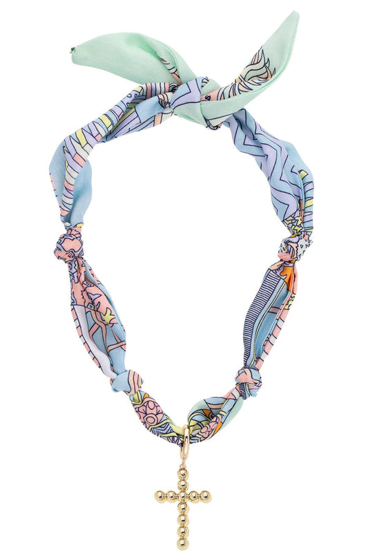 Canvas Style Louisa Beaded Cross Scarf Necklace in Pastel Multi