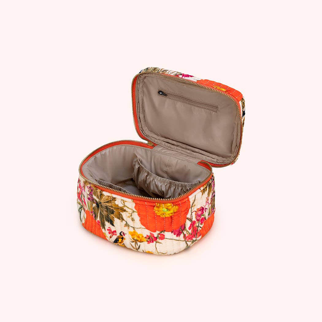 Quilted Velvet Vanity Case - Fine Flowers, Cream, by Powder Designs