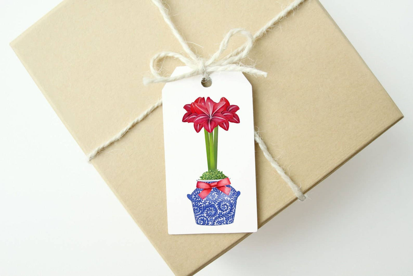 Design Carolinas Chinoiserie Blue & Red Amaryllis Flower Gift Tags