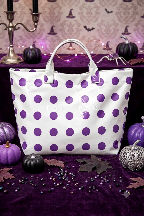 Nash Grey Purple Polka Dot Vinyl TOTE BAG