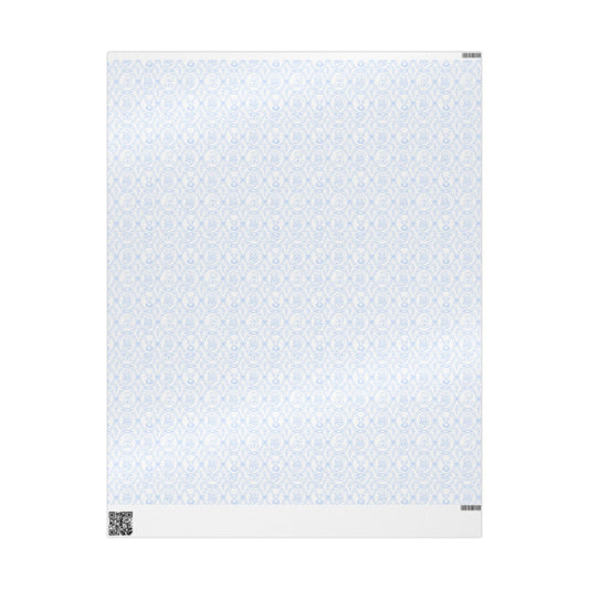 French Blue Damask Lattice Wrapping Paper