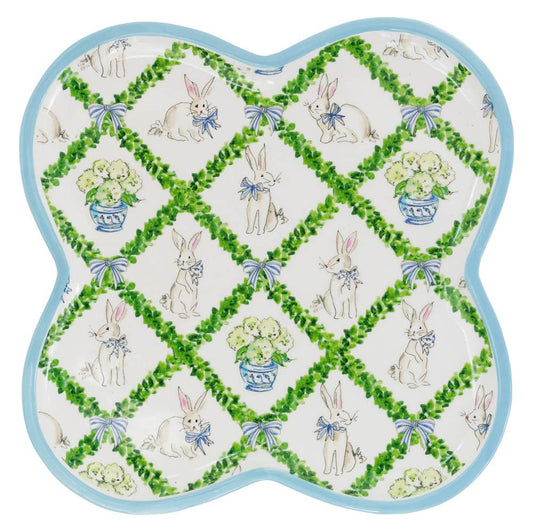 Boston International Boxwood Trellis Clover Ceramic Platter 12.25"/ Rosanne Beck