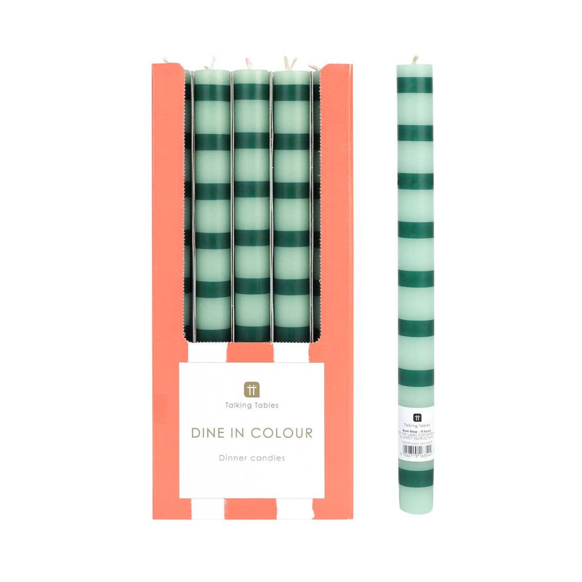 Talking Tables Green Stripe Dinner Candles | Summer/Winter Home Decor