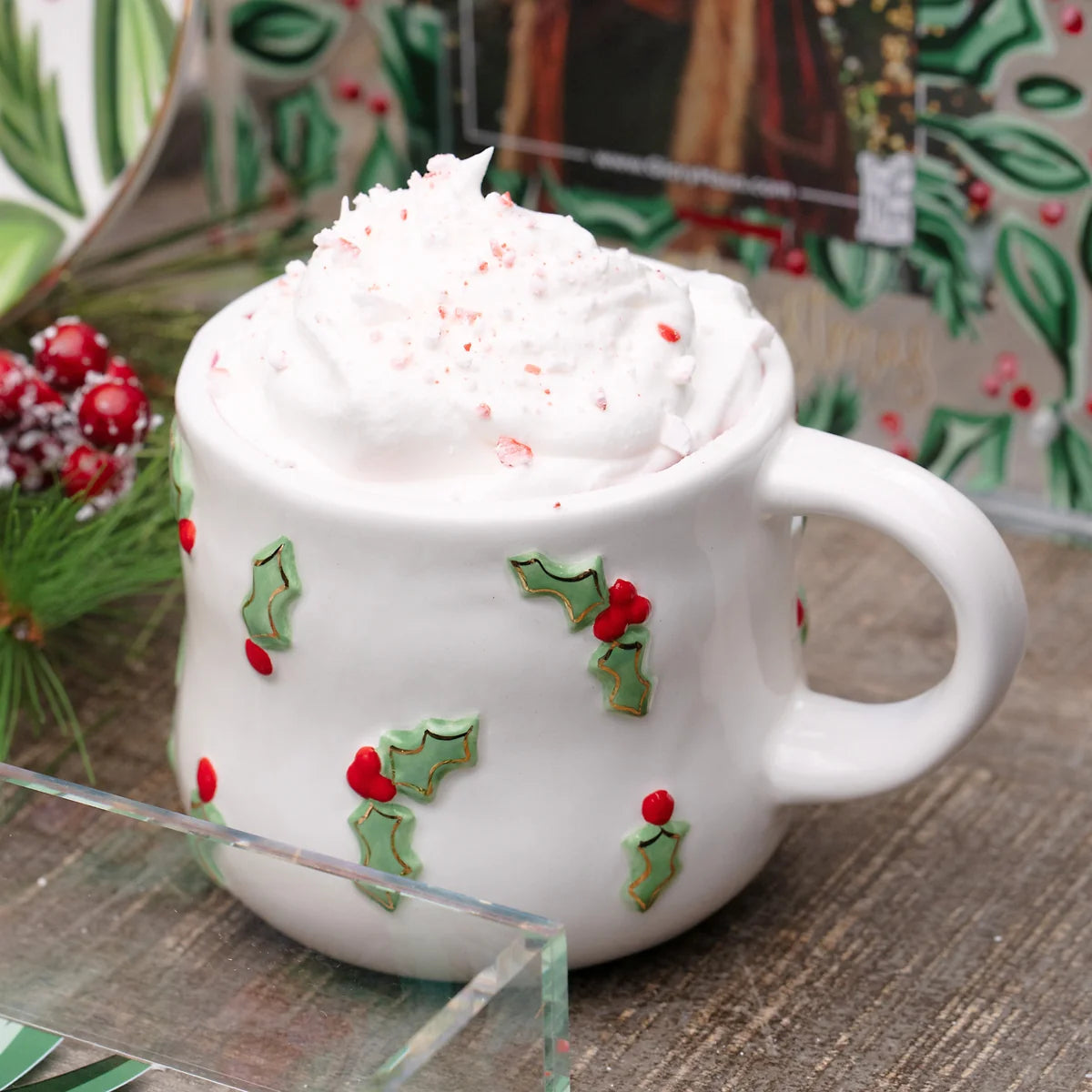 Glory Haus Holly Mug w/ Gold Embellishments