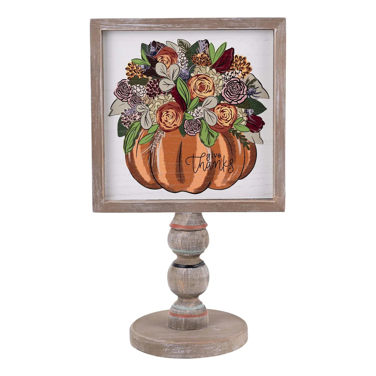 Glory Haus Pumpkin Floral Wood Stand