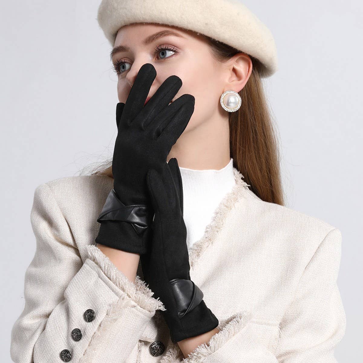 Bow Suede Gloves – Touchscreen Warm Winter