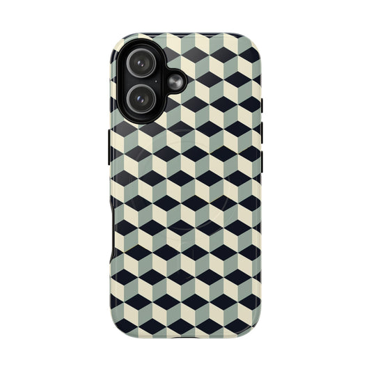 Retro Sage Geometric Cubes Tough Magnetic Phone Cases