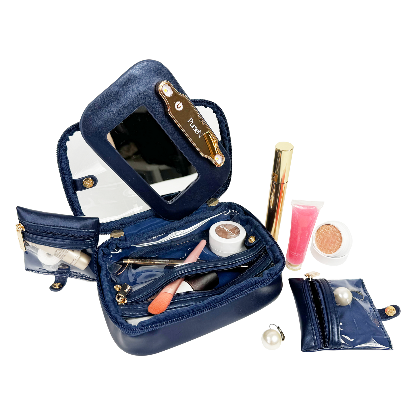 PurseN LITTMINI • Lighted Mirror Case • Navy Pearl