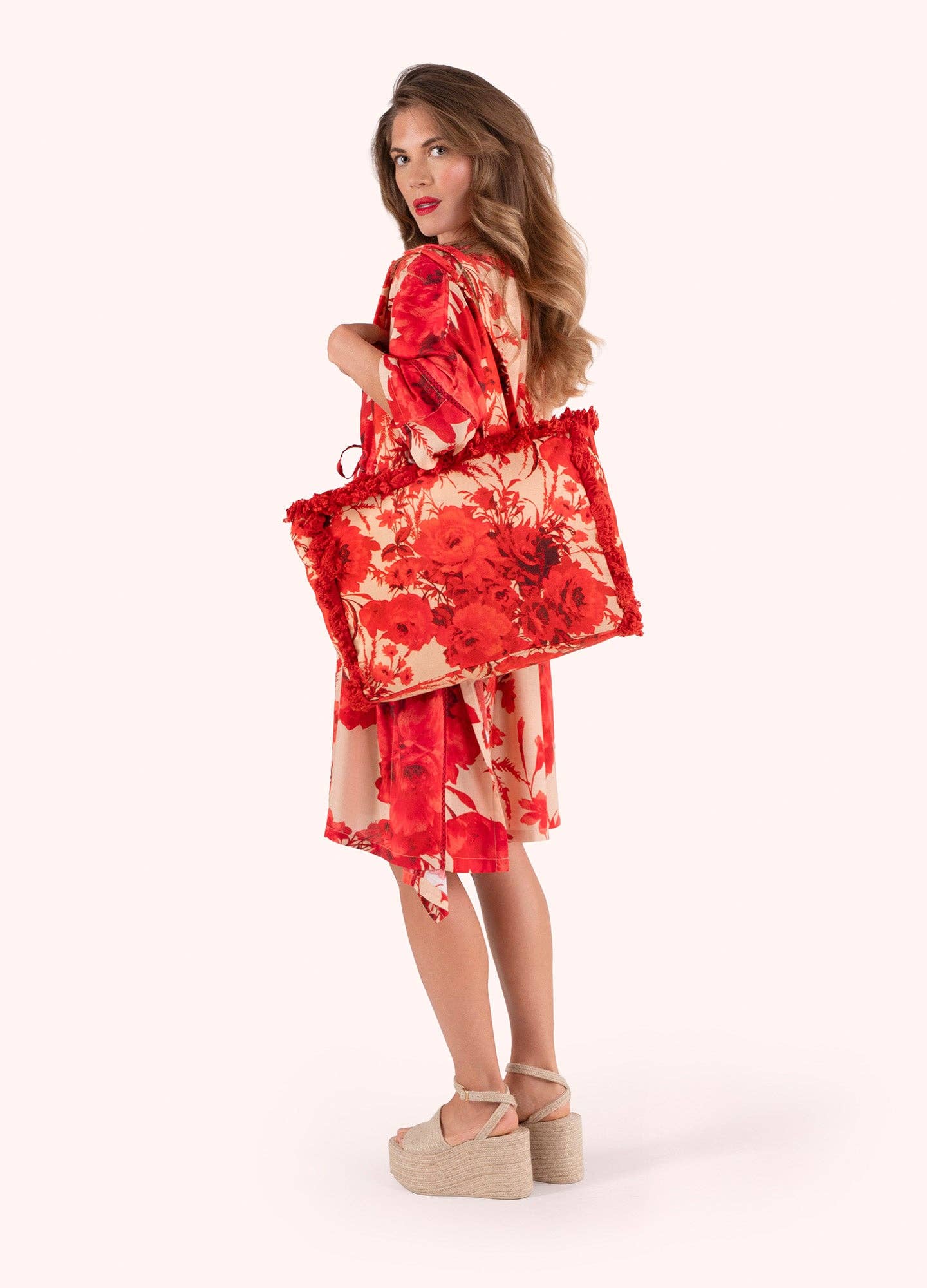 Fringed Box Tote - Rouge Blooms, by Powder Designs