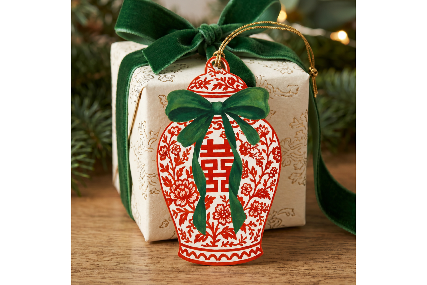 Die-Cut Chinoiserie Ginger Jar Holiday Gift Tag | Set or Ind