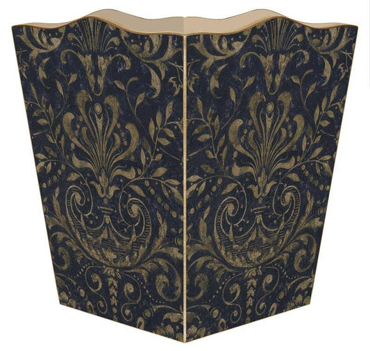 Marye-Kelley Navy Damask Wastepaper Basket