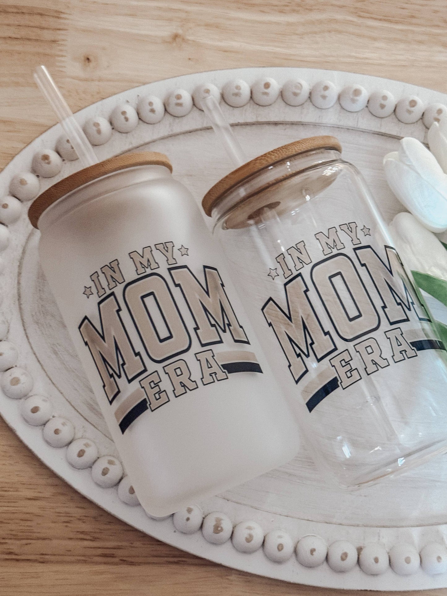 In My Mom Era 16oz Glass Cup with Bamboo Lid