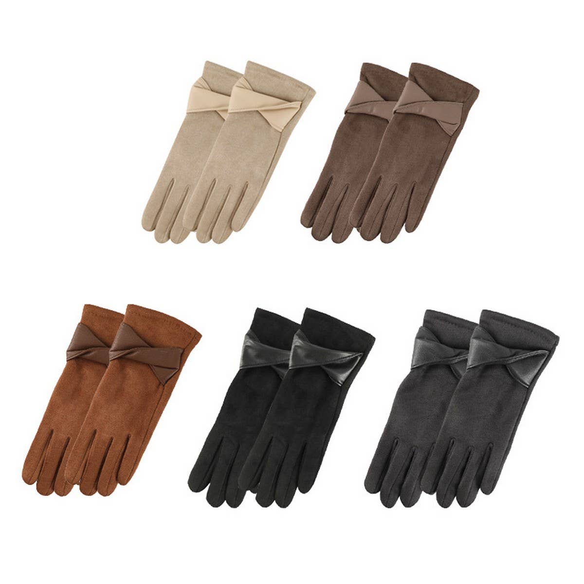 Bow Suede Gloves – Touchscreen Warm Winter