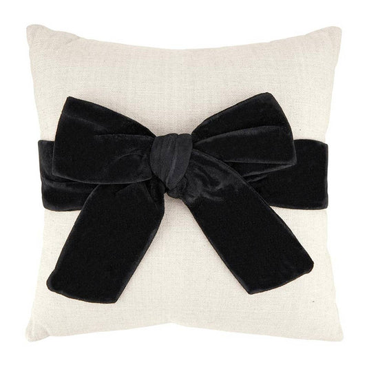 Santa Barbara Velvet Bow Pillow - Cream/Black