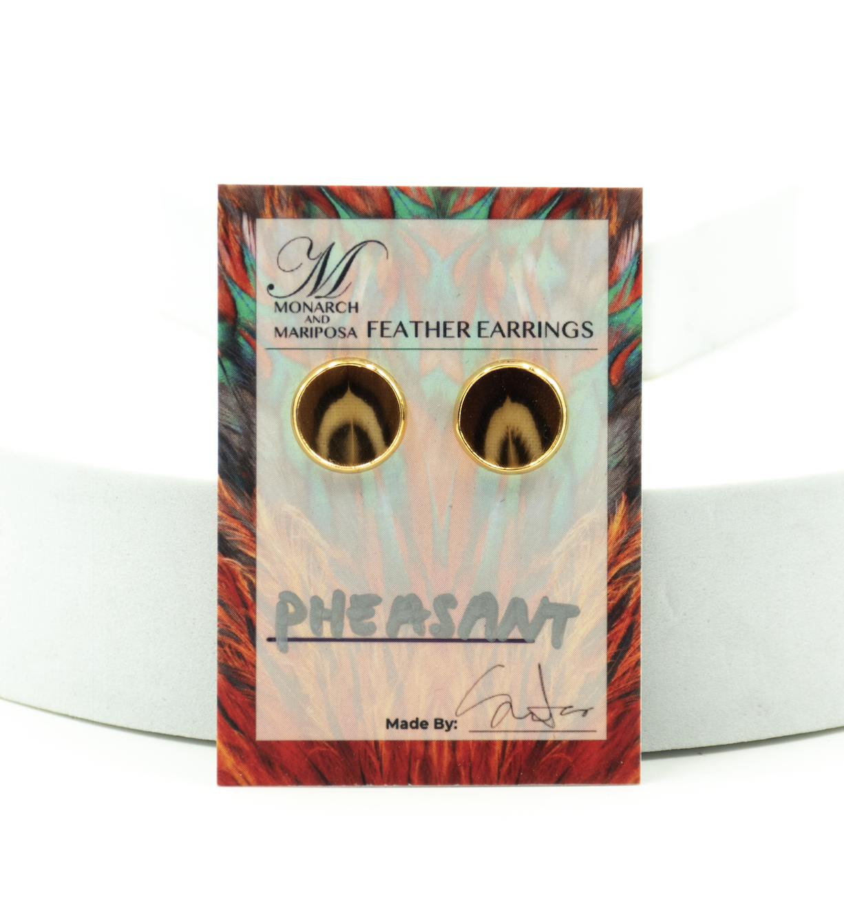 Monarch & Mariposa Feather Stud Earrings - Gold - Choose Style