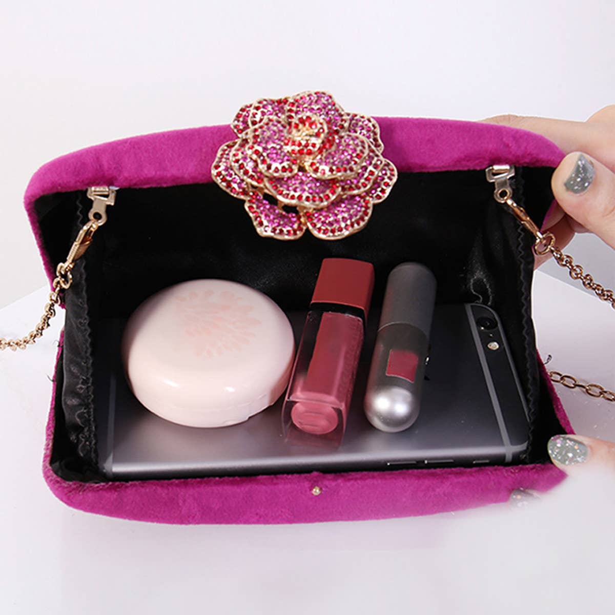 FLOWER DIAMOND SHOULDER CLUTCH BAG