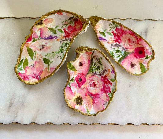Del Mar Designs - Pink Floral Oyster Shell Jewelry Dish