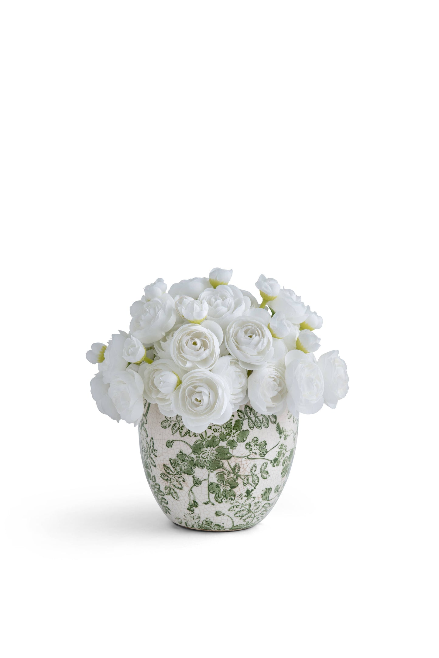 T&C Pave baby Ranunculus in Green and White ceramic