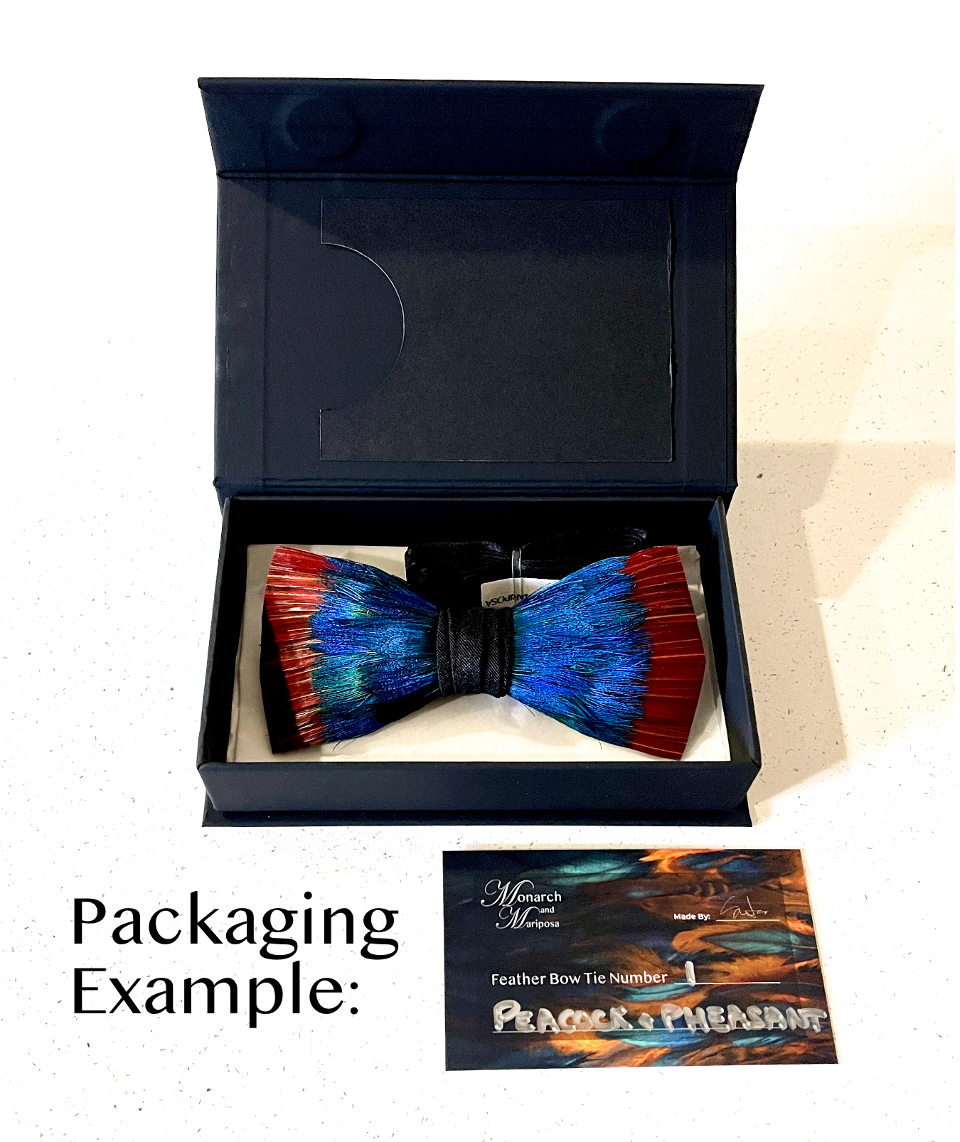 Monarch & Mariposa Feather Bow Tie - Light Blue Pheasant