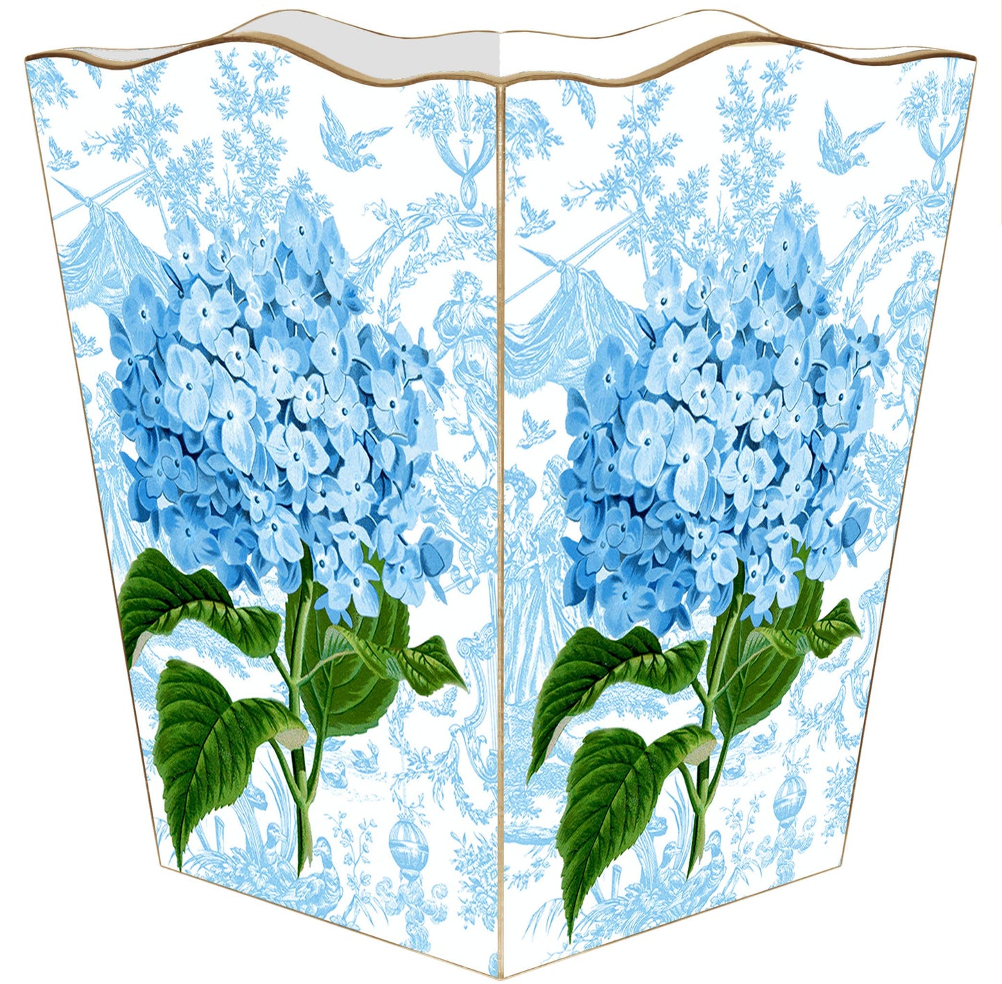 Marye-Kelley Hydrangea on Blue Toile Wastebasket