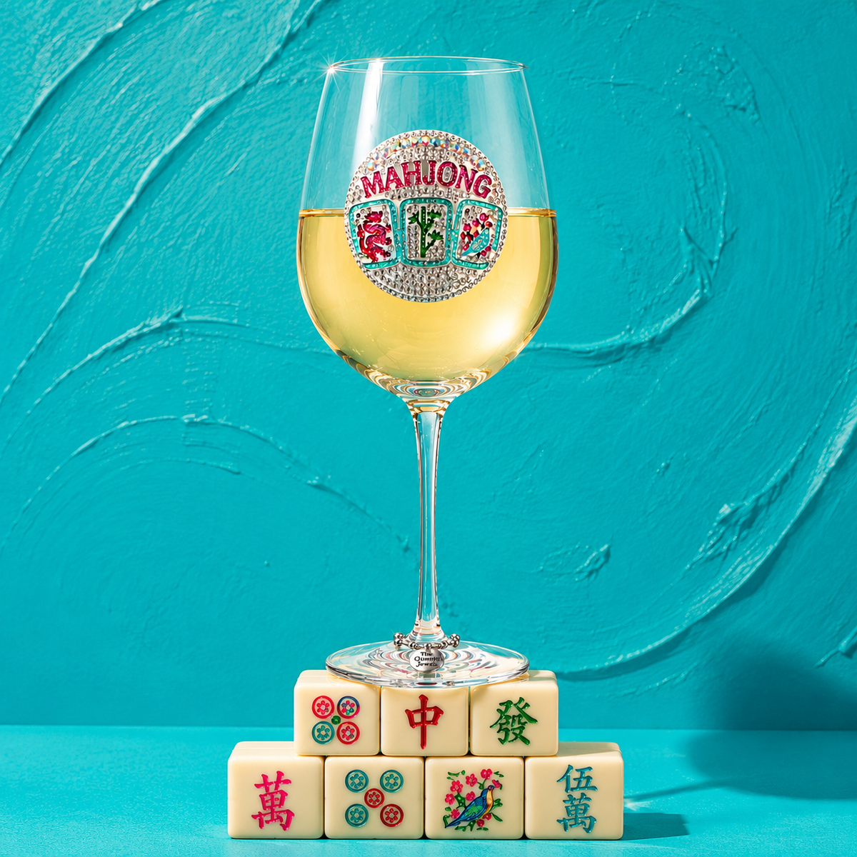 Queens' Jewels Mahjong Jeweled Stemmed Wine Glass