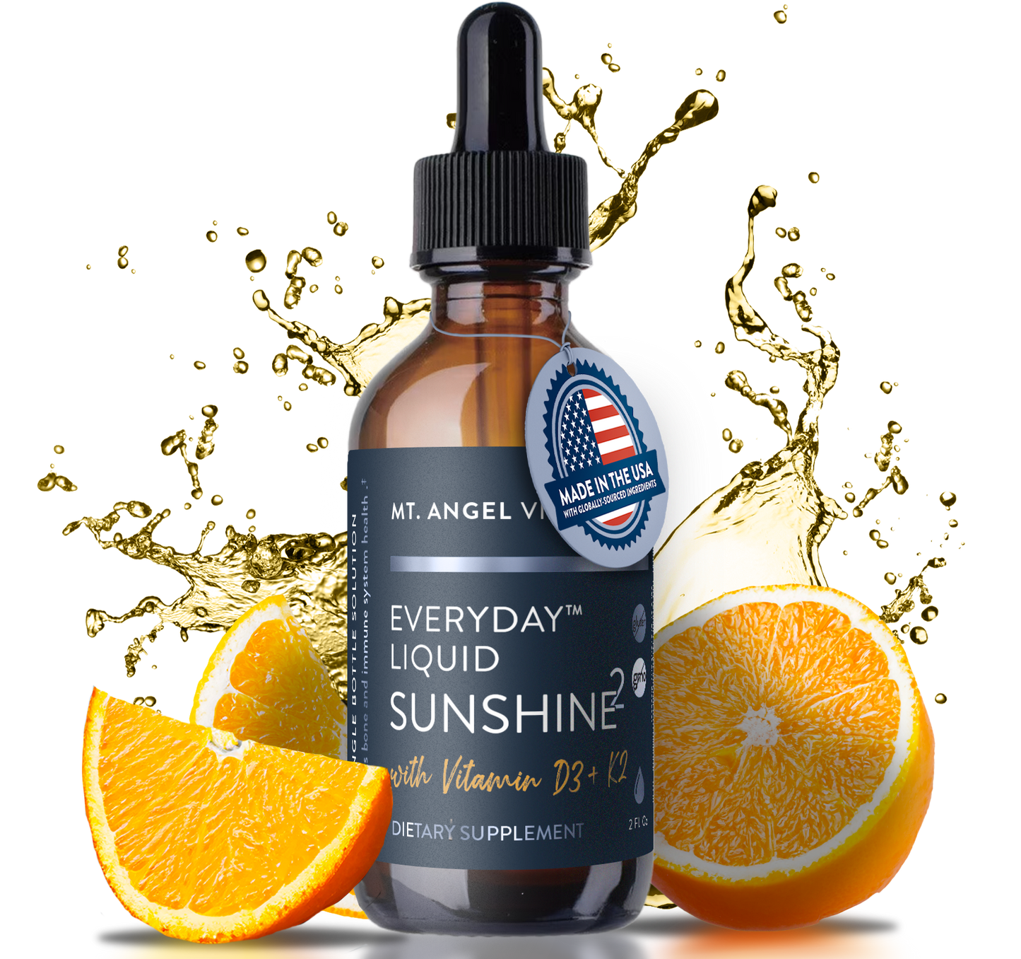 Mt. Angel Vitamins' Everyday Liquid Sunshine D3+K2 - 2 fl oz