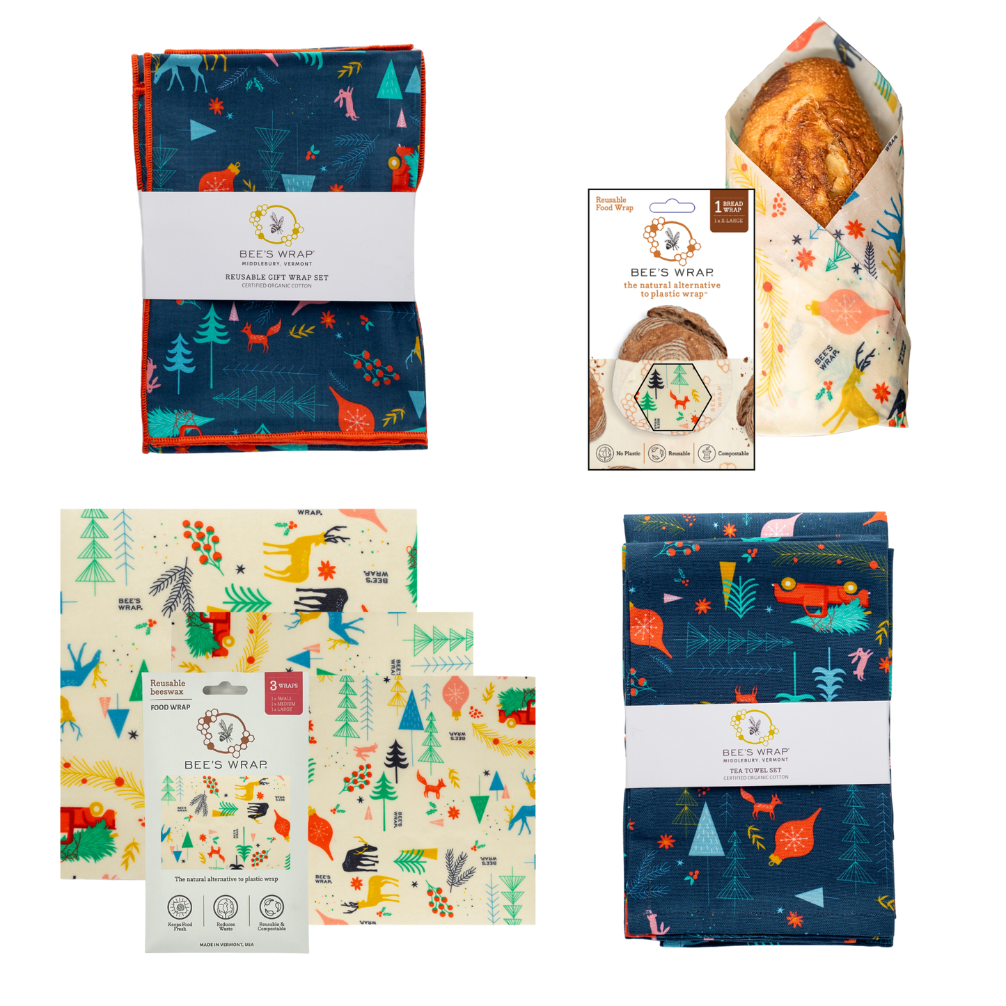 Bee’s Wrap® Holiday Tea Towel 2 Pack, Winter Wonderland, Organic
