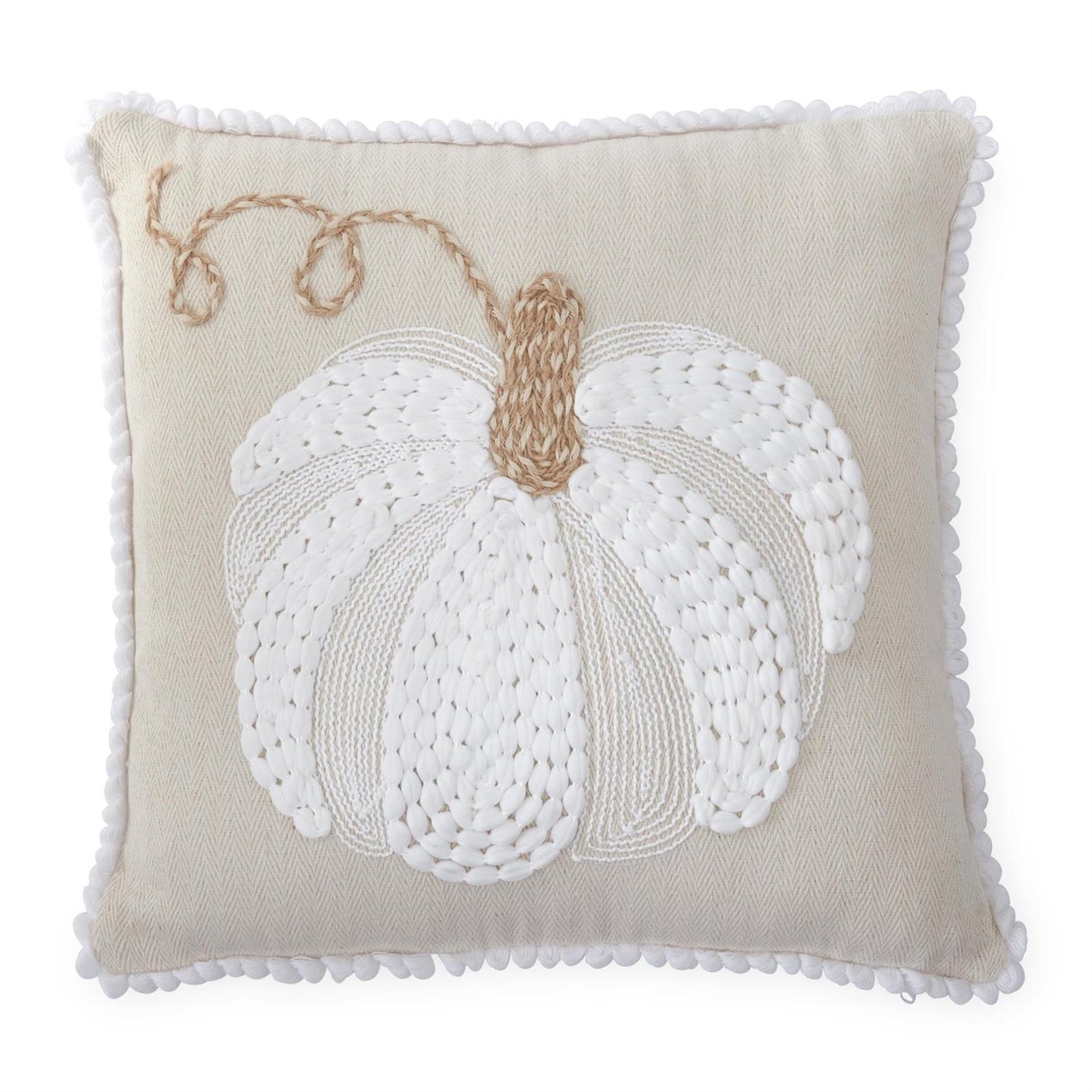 K&K Interiors Cream & White Embroidered Pumpkin Pillow, 16"