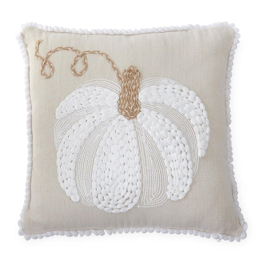 K&K Interiors Cream & White Embroidered Pumpkin Pillow, 16"