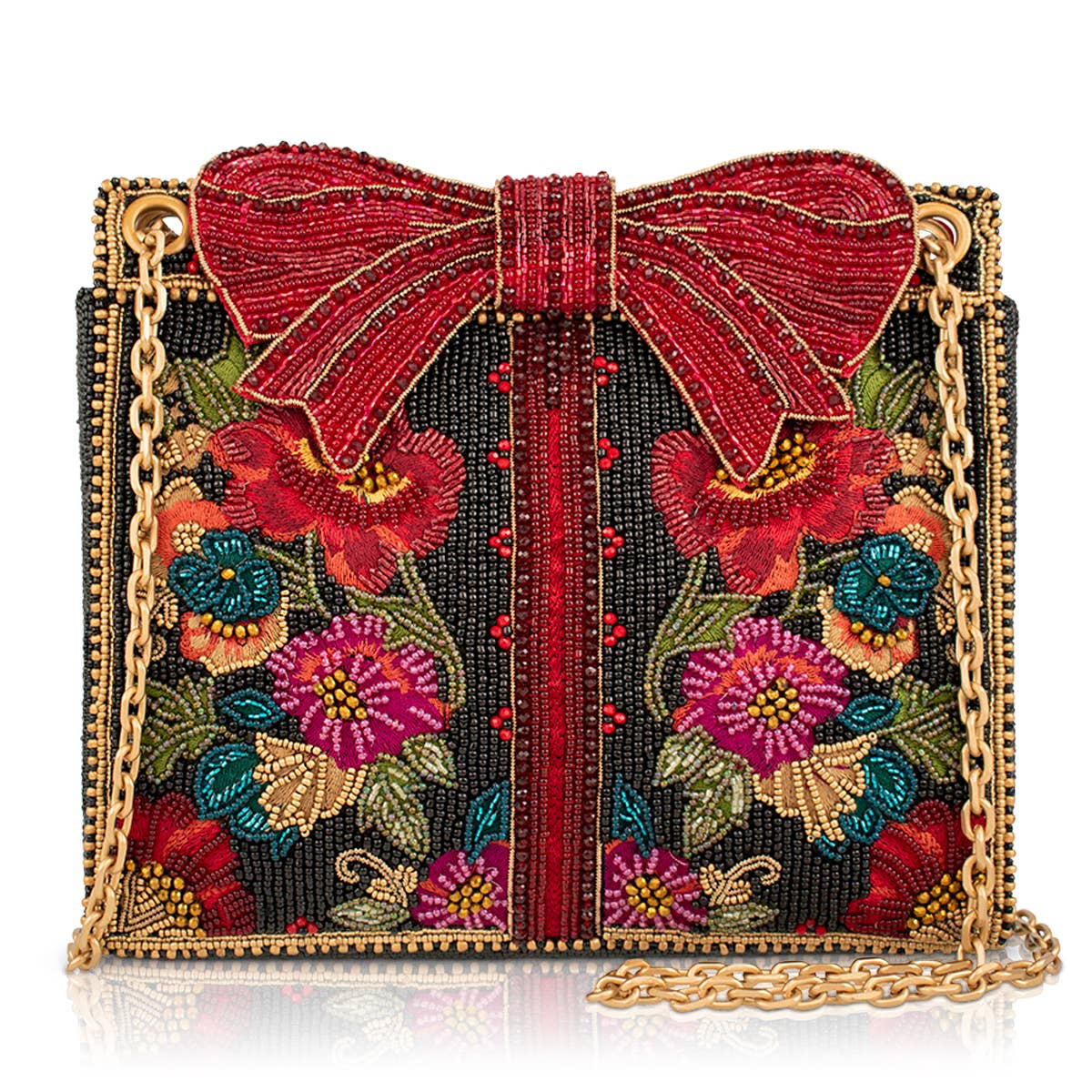 Mary Frances Gifted Floral Bow Beaded and Embroidered Crossbody Handbag