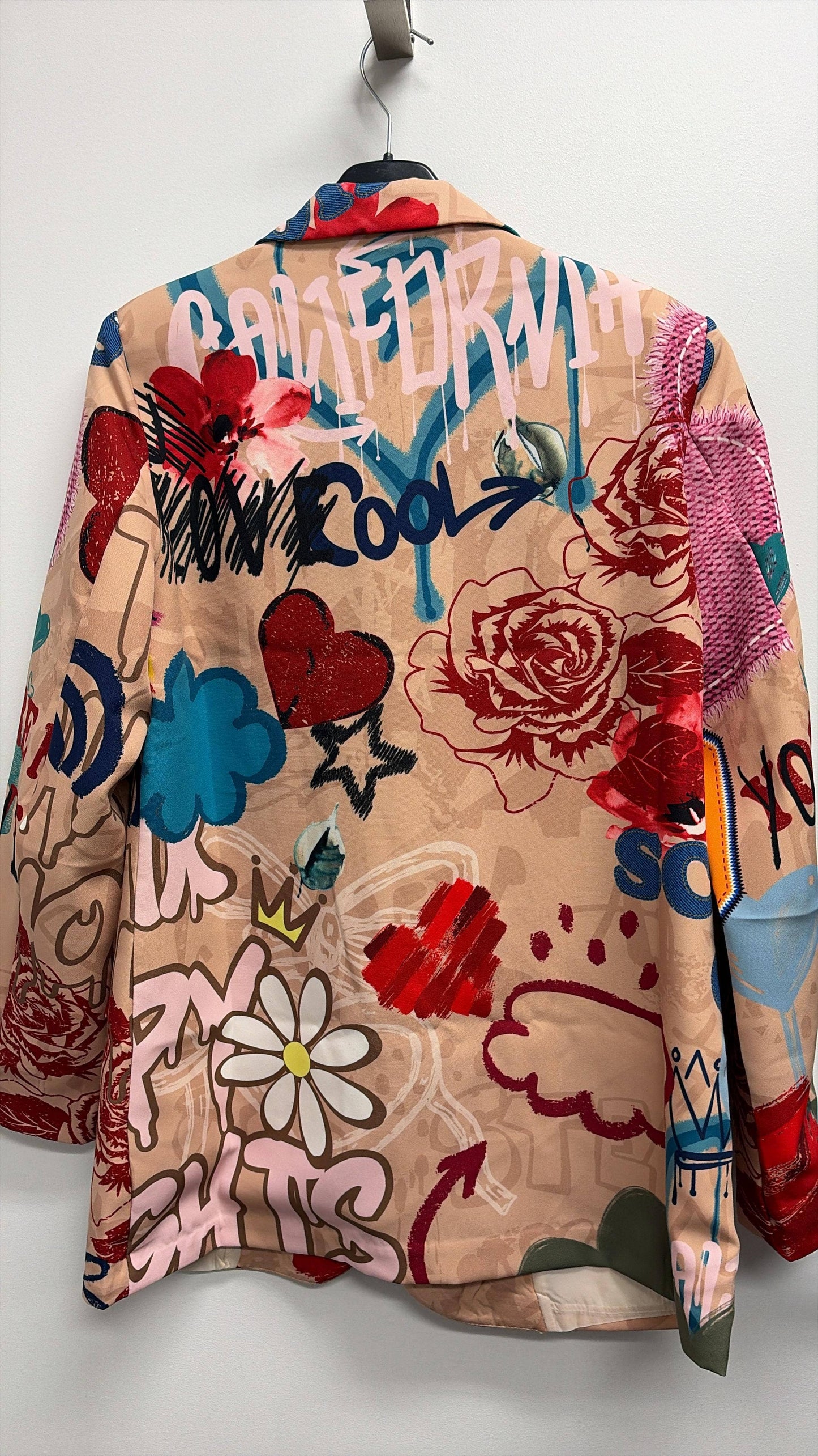 LOOWIE Italian Beige Pop Art Print Blazer, One Size