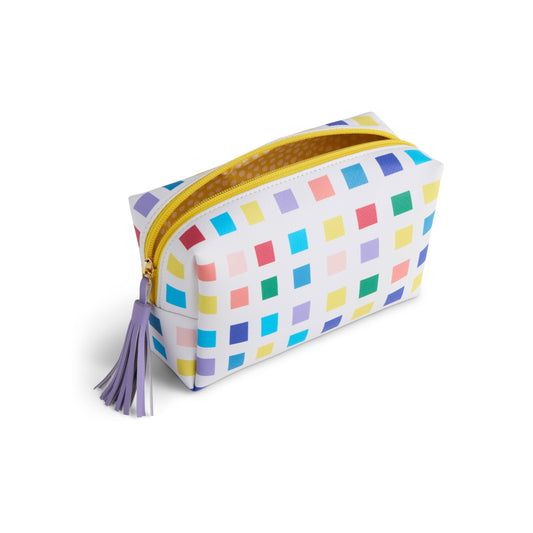 Playful Check Quilted  Zip Pouch - 7x 2.5x 4.5in